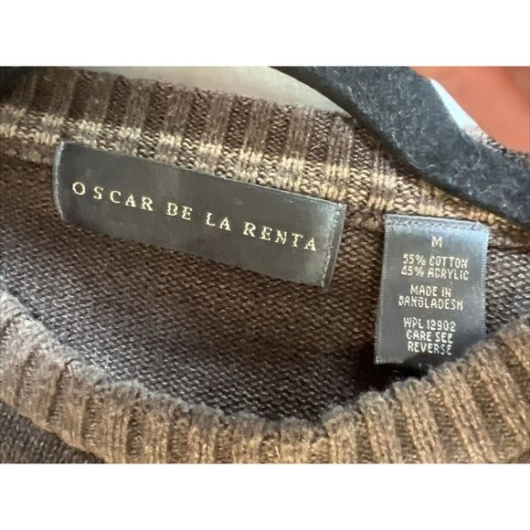 Oscar De La Renta Mens Plaid Knit Sweater Brown Medium - Picture 2 of 6